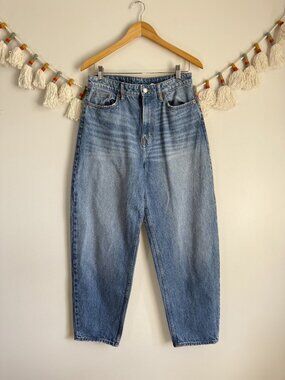 H&M Barrel Loose Fit High Waist Indigo Wash Denim Jeans Baggy Cotton Size 6